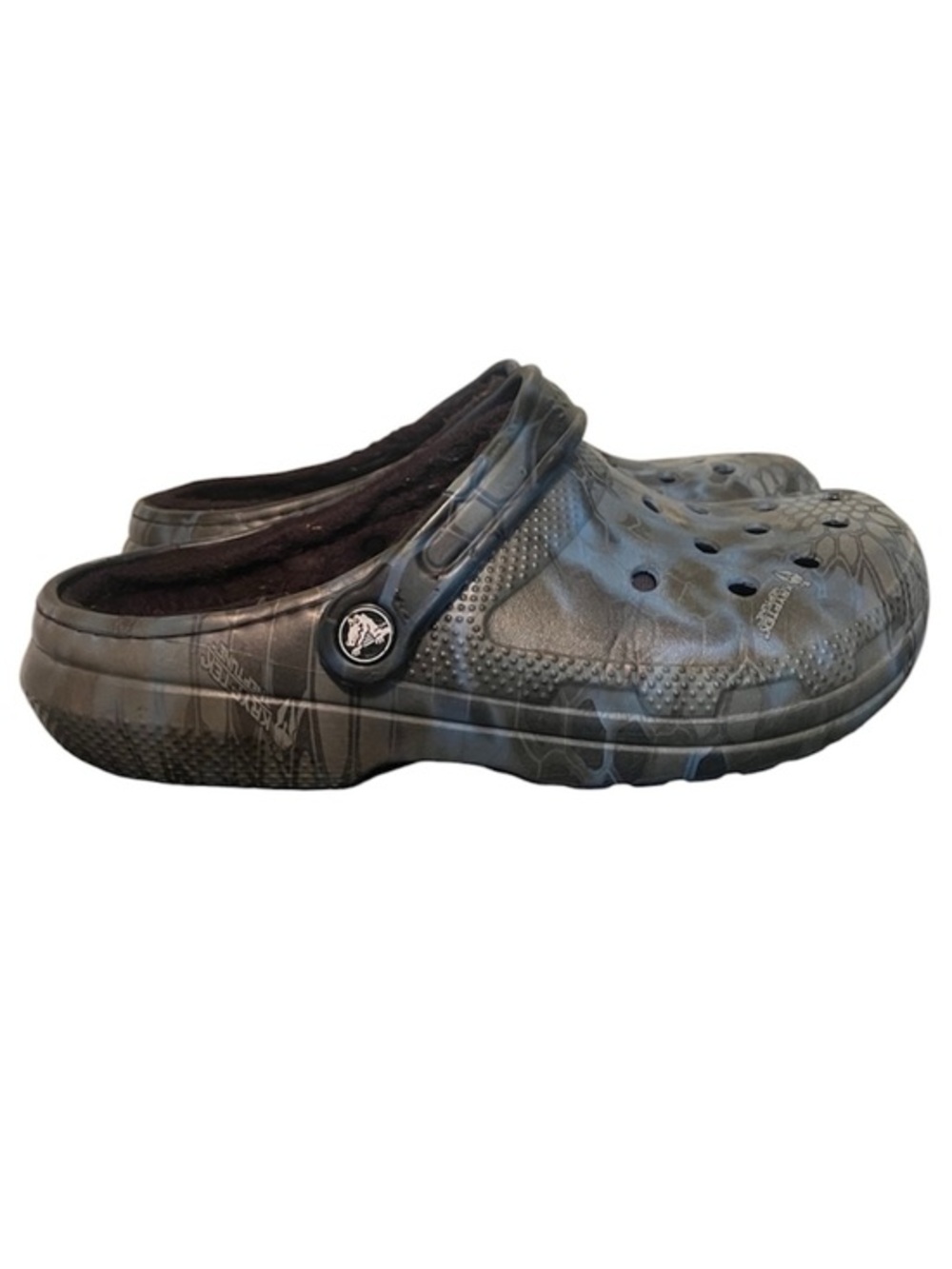 CROCS Classic Lined Clogs blue black gray pattern women’s 9 men’s 7
